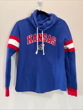 Champion Kansas Jayhawks Cowl Neck Sweatshirt Blue NCAA Pullover Medium
